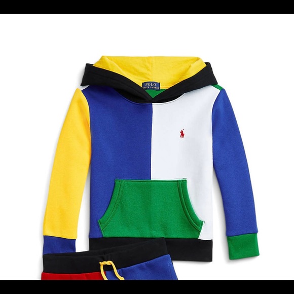 POLO RALPH LAUREN Colorblock Hoodie Fleece Sweatshirt Boys Girls Kids Size 6 - Picture 3 of 4